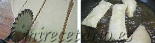 La masa de pestiños y detalle de la fritura.