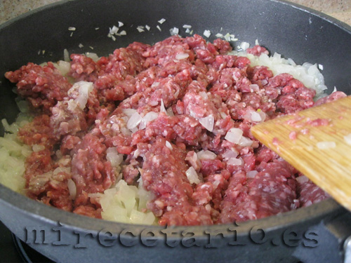 La cebolla y la carne picada