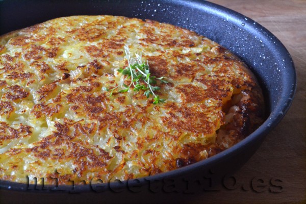 Rösti relleno de cebolla y bacon